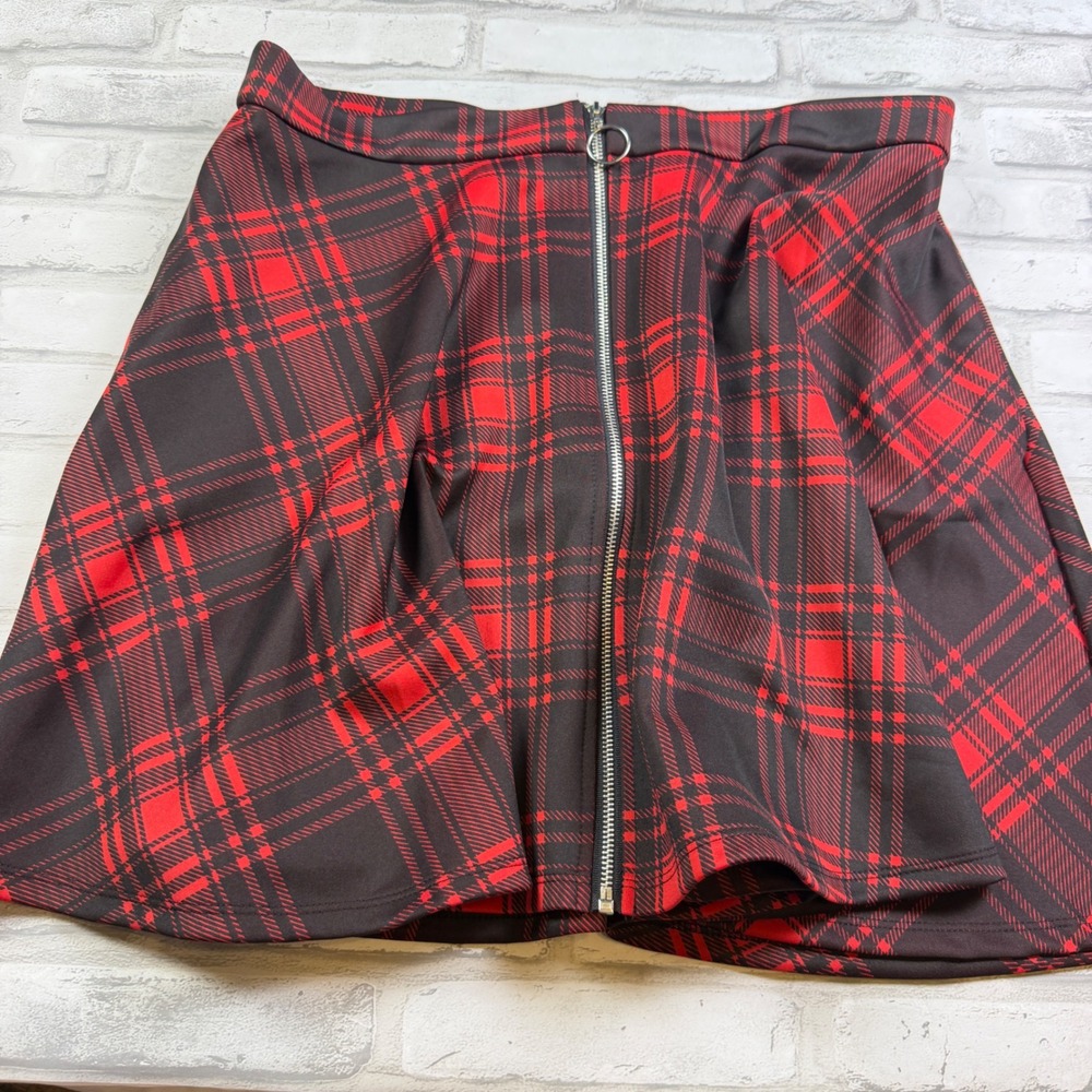 Hot Topic Skater Skirt Lot of 2 Women XL Red Black White Plaid Zipper Mini EUC - Picture 7 of 12